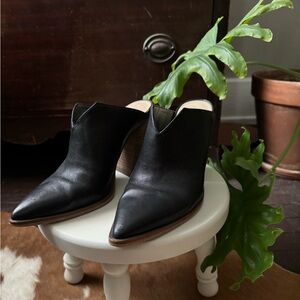 Vince Camuto envelope leather mule clogs with pointed toe and wood block heel